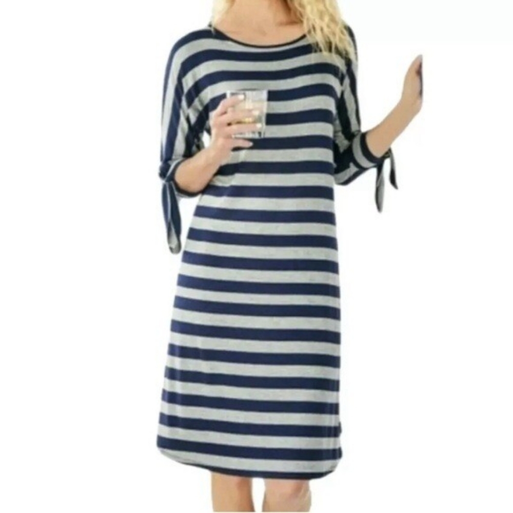 M Soft‎ Surroundings Blue Striped Adrift Nautical Dress
